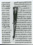 Anonimo italiano sec. XIV , Iniziale I, Iniziale figurata, Figura umana, Motivo decorativo zoomorfo