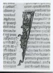 Anonimo italiano sec. XIV , Iniziale I, Iniziale figurata, Motivi decorativi con figure fantastiche, Motivi decorativi vegetali
