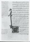 Anonimo italiano sec. XIV , Iniziale T, Iniziale decorata, Motivo decorativo con animali fantastici, Motivi decorativi vegetali