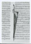 Anonimo italiano sec. XIV , Iniziale I, Iniziale figurata, Motivi decorativi con figure fantastiche, Testa d'uomo di scorcio