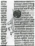 Anonimo italiano sec. XIV , Iniziale Q, Iniziale figurata, Motivo decorativo zoomorfo, Motivi decorativi geometrici