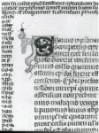 Anonimo italiano sec. XIV , Iniziale S, Iniziale decorata, Motivo decorativo con animali fantastici
