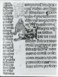 Anonimo italiano sec. XIV , Iniziale S, Iniziale decorata, Motivo decorativo con animali fantastici, Motivi decorativi fitomorfi