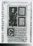 Anonimo italiano sec. XIV , Iniziale C, Iniziale decorata, Motivi decorativi fitomorfi, Miniatura tabellare, Ulpiano, Figura maschile con libro, Figura maschile seduta
