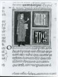 Anonimo italiano sec. XIV , Miniatura tabellare, Figura maschile con libro, Figura stante