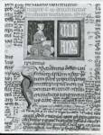 Anonimo italiano sec. XIV , Iniziale I, Iniziale figurata, Motivo decorativo zoomorfo, Miniatura tabellare, Ulpiano, Figura maschile con libro, Figura maschile seduta