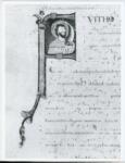 Anonimo italiano sec. XII , Iniziale F, Iniziale abitata, San Giovanni Battista, Cartiglio, Motivi decorativi fitomorfi