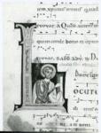 Anonimo italiano sec. XII , Iniziale L, Iniziale abitata, Santo, Motivi decorativi geometrici