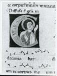 Anonimo italiano sec. XII , Iniziale C, Iniziale abitata, Santa Cecilia, Motivi decorativi geometrici