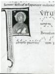 Anonimo italiano sec. XII , Iniziale F, Iniziale abitata, San Benedetto, Motivi decorativi geometrici