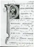 Anonimo italiano sec. XII , Iniziale P, Iniziale abitata, Santo, Motivi decorativi geometrici