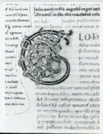Anonimo italiano sec. XI , Iniziale G, Iniziale figurata, Motivi decorativi vegetali e zoomorfi, Intreccio