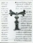 Anonimo italiano sec. XI , Iniziale T, Iniziale figurata, Motivi decorativi fitomorfi, Motivo decorativo con losanga e motivi geometrici, Intreccio