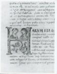 Anonimo italiano sec. XI , Iniziale H, Iniziale abitata, Due sante martiri, Motivi decorativi fitomorfi