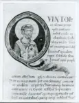 Anonimo italiano sec. XI , Iniziale Q, Iniziale abitata, Santo martire, Motivi decorativi fitomorfi
