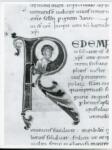 Anonimo italiano sec. XI , Iniziale R, Iniziale abitata, San Barnaba, Motivi decorativi fitomorfi