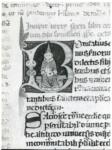 Anonimo italiano sec. XIV , Iniziale B, Iniziale abitata, Motivi decorativi fitomorfi, Ritratto di Bonifacio VIII