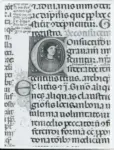 Anonimo italiano sec. XIII/XIV , Iniziale C, Iniziale abitata, Ritratto di uomo a mezzo busto
