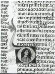Anonimo italiano sec. XIII/XIV , Iniziale D, Iniziale abitata, Ritratto di uomo a mezzo busto, Motivi decorativi fitomorfi