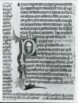Anonimo italiano sec. XIII/XIV , Iniziale P, Iniziale abitata, Ritratto di vescovo, Motivi decorativi fitomorfi
