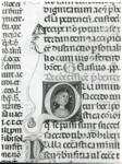 Anonimo italiano sec. XIII/XIV , Iniziale Q, Iniziale abitata, Ritratto di monaco, Motivi decorativi fitomorfi