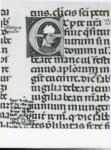 Anonimo italiano sec. XIII/XIV , Iniziale E, Iniziale abitata, Ritratto di vescovo