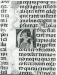 Anonimo italiano sec. XIII/XIV , Iniziale A, Iniziale abitata, Ritratto di uomo con la barba, Motivi decorativi fitomorfi