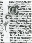 Anonimo italiano sec. XIII/XIV , Iniziale Q, Iniziale abitata, Ritratto di uomo a mezzo busto, Motivi decorativi fitomorfi