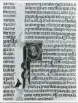 Anonimo italiano sec. XIII/XIV , Iniziale P, Iniziale abitata, Ritratto di uomo con la barba, Motivi decorativi fitomorfi