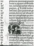 Anonimo italiano sec. XIII/XIV , Iniziale F, Iniziale abitata, Ritratto di uomo a mezzo busto, Motivi decorativi fitomorfi