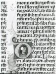 Anonimo italiano sec. XIII/XIV , Iniziale D, Iniziale abitata, Figura maschile di profilo a mezzo busto, Motivi decorativi fitomorfi