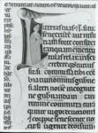 Anonimo italiano sec. XIII , Iniziale L, Iniziale abitata, Ritratto di uomo con cappello, Motivi decorativi fitomorfi