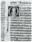 Anonimo italiano sec. XIII , Iniziale Q, Iniziale abitata, Figura maschile di profilo, Motivi decorativi fitomorfi