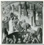 Anonimo , Le tr&eacute;buchement des hommes dans l'enfer/ Miniature de la Cit&eacute; de Dieu par Maitre Fran&ccedil;ois (XVe si&egrave;cle)/ Biblioth&egrave;que nationale (Paris)