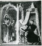 Anonimo , Philippe le Bon duc de Bourgogne/ en prière devant saint André/ miniature signet sur le coupet de la tente : « C J »/ (Bibliothèque royale de Bruxelles, ms. 8951)