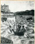 Eyck Jan van , Viaggio dei santi Giuliano e Marta, Barca a vela, Veduta di città