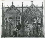 Anonimo , Sain Louis et Vincent de Beauvais. Jeanne de Bourgogne et Jean du Vignay, miniature (1333)/ Ms. français 316, Bibliothèque Nationale, Paris.