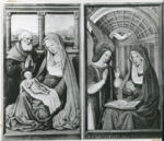 Bourdichon Jean , Storie dell'infanzia di Cristo, Madonna con Bambino e san Giuseppe, Annunciazione, Colomba dello Spirito Santo, Finte architetture