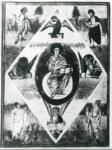 Anonimo sec. VIII/ IX , Cristo in Maestà tra simboli degli Evangelisti e serafini, Quattro evangelisti