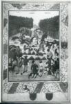 Anonimo francese sec. XV , Scena di caccia al cinghiale, Cornice con motivi decorativi fitomorfi, Stemmi araldici