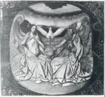 Anonimo francese sec. XV , Trinit&agrave;, Iniziale abitata, Motivi decorativi geometrici e vegetali