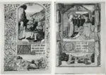 Anonimo francese sec. XV , Natività di Gesù, Annuncio ai pastori, Cornice con motivi decorativi fitomorfi, Iniziale decorata, Visione della Sibilla Tiburtina e dell'imperatore Augusto