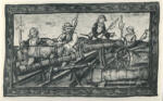 Anonimo sec. XV/ XVI , Scena storica, Scena con guerrieri, Cornice con motivi decorativi fitomorfi