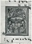Anonimo sec. XIII/ XIV , Iniziale S, Iniziale istoriata, Finte architetture, Pentecoste, Motivi decorativi fitomorfi