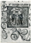 Anonimo sec. XV/ XVI , Iniziale D, Iniziale istoriata, Visitazione, Motivi decorativi fitomorfi