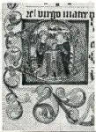 Anonimo sec. XV/ XVI , Iniziale D, Iniziale istoriata, Visitazione, Motivi decorativi fitomorfi