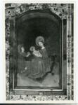 Anonimo sec. XV , Madonna con Bambino, Angelo con calice, Cornice con motivi decorativi fitomorfi e geometrici