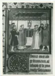 Maestro delle Ore del maresciallo Boucicaut, attr. , Processione del Corpus Domini, Iniziale C, Iniziale decorata, Cornice con motivi decorativi fitomorfi