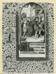 Maestro di Bedford, attr. , Storie della Passione di Cristo, Cristo caricato della croce, Iniziale D, Iniziale decorata, Cornice con motivi decorativi fitomorfi