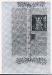 Anonimo francese sec. XV , Pagina miniata, Scena di incoronazione, Iniziale decorata, Motivi decorativi fitomorfi